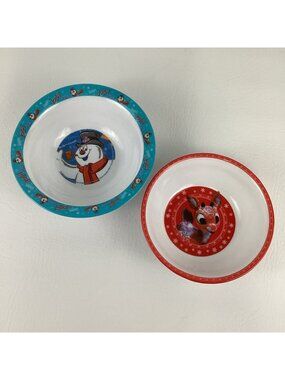 Rudolph The Red Nosed Reindeer Frosty Snowman Melamine Dish Cereal Bowls Kcare